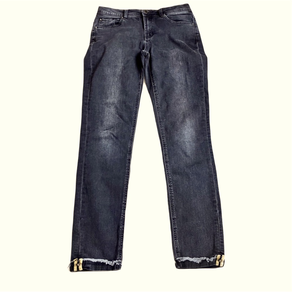 Charlie B Black Denim Jeans, Sz. 6, Raw Edge Rolled Hem